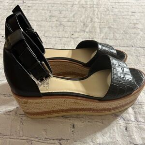 VINCE CAMUTO ESPADRILLE WEDGE CROC LEATHER JUTE WRAPPED PLATFORM SANDALS SIZE 11